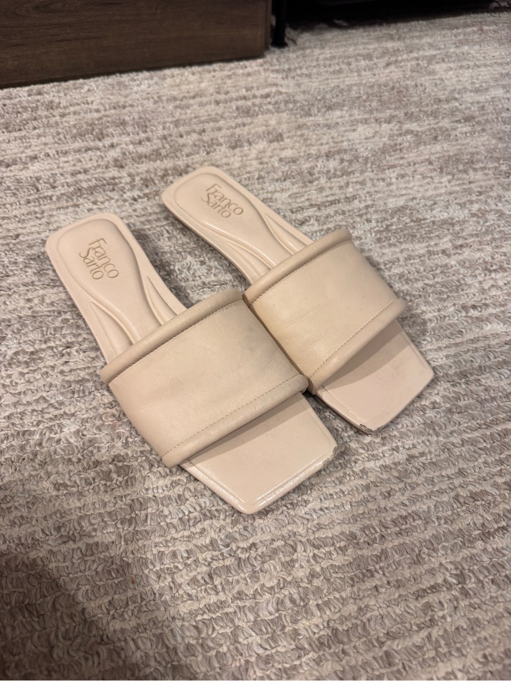 Franco Sarto Beige Wide Strap Slide Mules